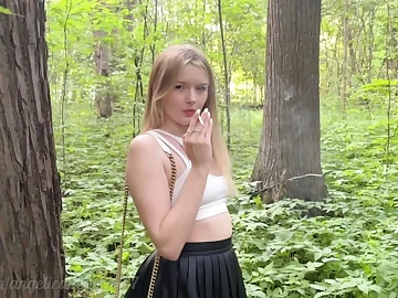 Angelica Heaven gets pummeled firm in forest & guzzles pee in her lil' cunny