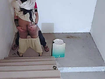 Stepdad plows Priya's big natural tits & exasperation on stairs